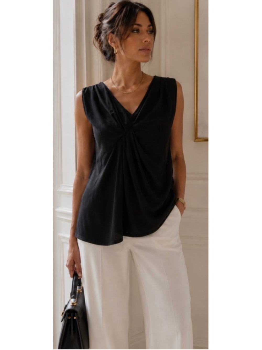 MaxMara Sleeveless Draped Blouse Black Size M Silk Blend Chic Luxury